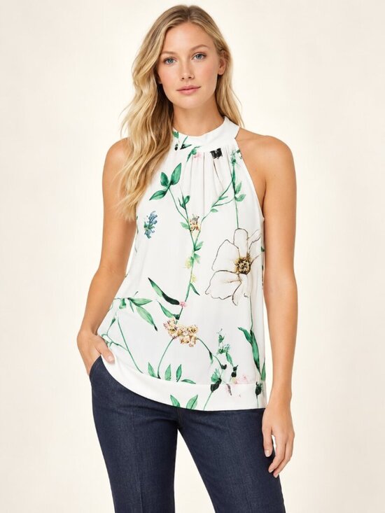 White House Black Market Tops - NWT White House Black Market Shirred Front Halter Top Springtime Lily XS